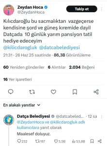 Datça Belediyesi, 'Kılıçdaroğlu’na tatil hediyesi'ni reddetti Datça Belediyesi, 'Kılıçdaroğlu’na tatil hediyesi'ni reddetti